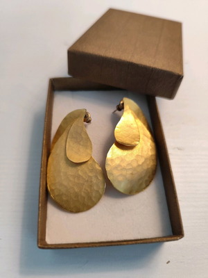 Gold plated earrings used, handmade leaf shape