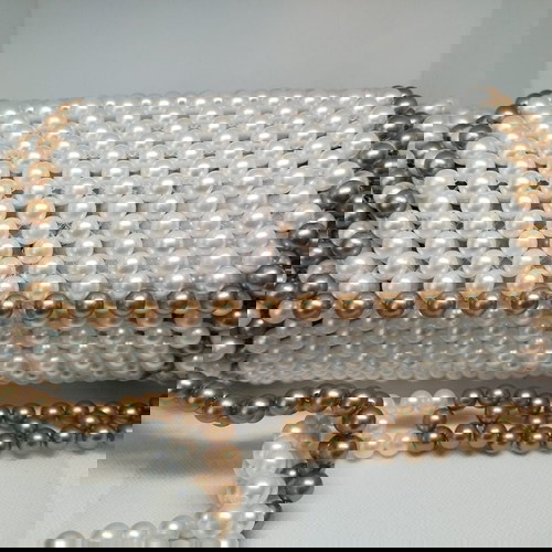 Чанта Перла - Бяло злато нова, презрамка, ръчно плетена