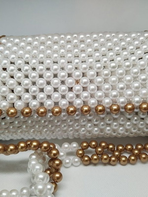 Чанта Перла - Бяло злато нова, презрамка, ръчно плетена