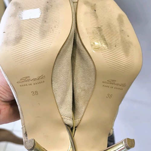 Leather sandals like new, size 38, with gold heels 11 cm