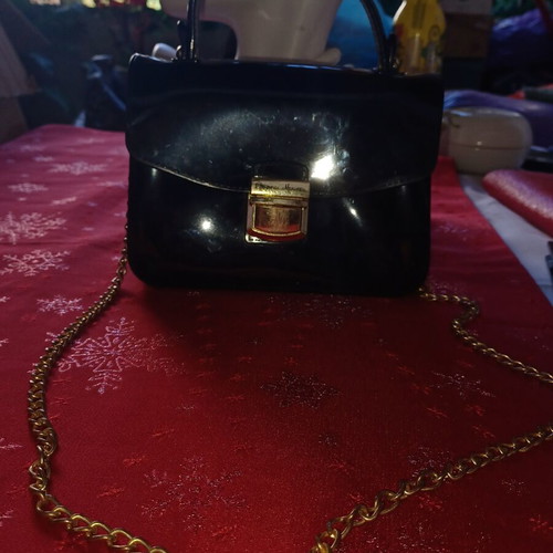Original Marines Black Patent Leather Handbag like new with Gold Chain