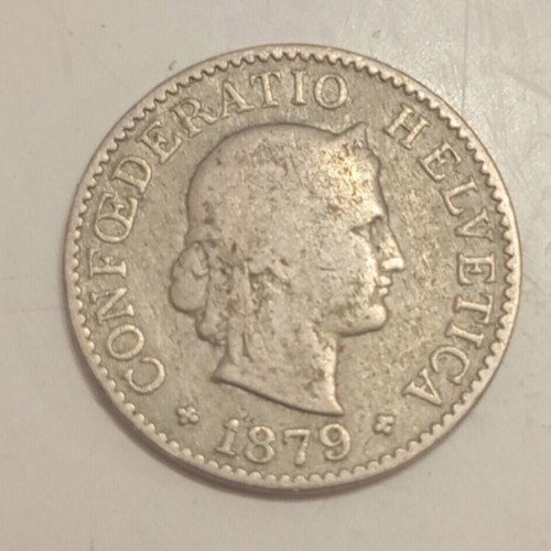 5 Rappen Swiss Coin 1879 used, cupronickel