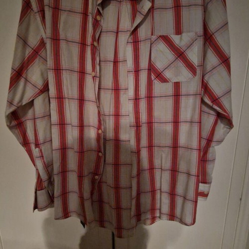 GUEBLA long-sleeve shirt used, white-red checkered with yellow stripes