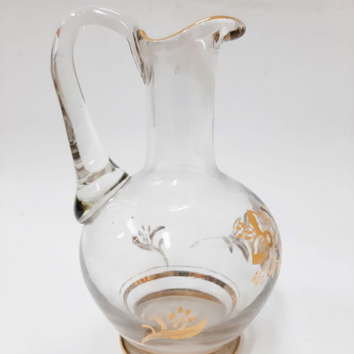 Vintage glass jug with golden floral motif, like new, 1960s