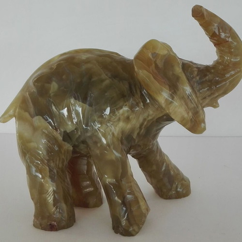 Elephant Onyx Figurine vintage, handmade, used, 22cm, 2.7kg