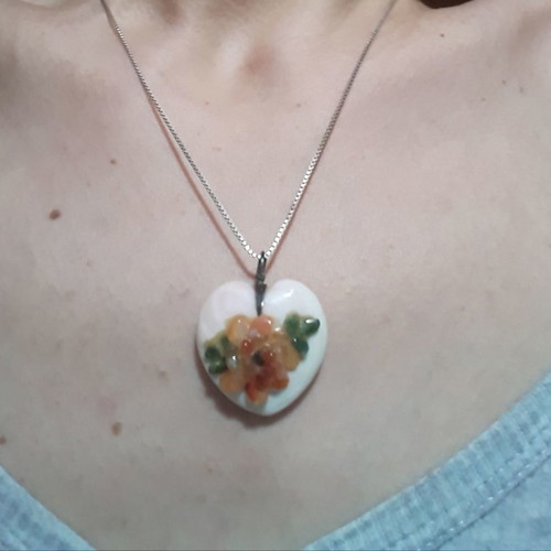 Coral heart pendant used with mosaic design