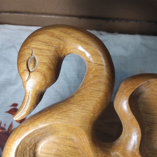 Wooden carved swan plate old Greek 1970 large size like new