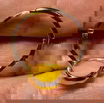 Δαχτυλίδι Vintage 925 Sterling Silver με Κίτρινο Χαλκηδόνιο, Επιχρυσωμένο, Ρυθμιζόμενο, Καινούργιο