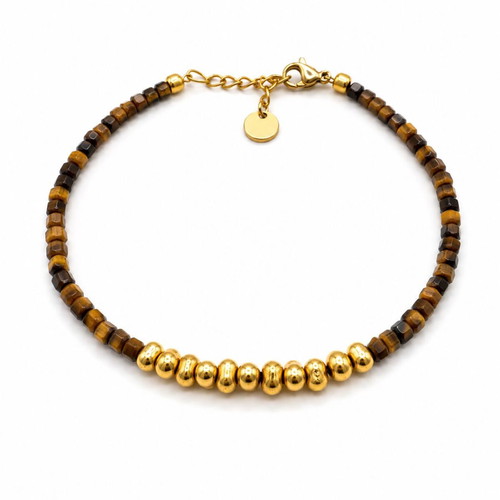 Tigereye bracelet with glass beads and stainless steel details