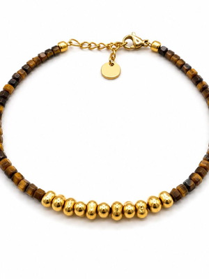 Tigereye bracelet with glass beads and stainless steel details