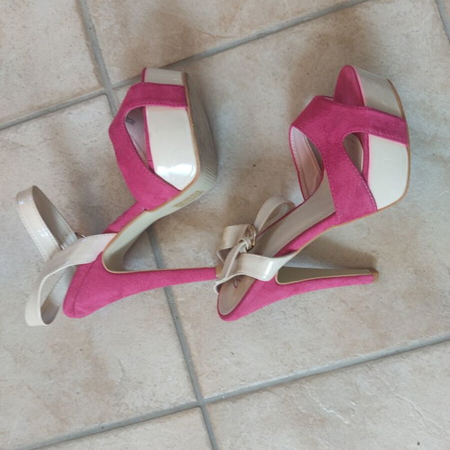 Vera Blum Stiletto Peep Toe Sandals used, fuchsia and cream, size 39