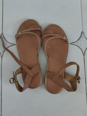 Migato sandals used, flat with strap, size 39, brown