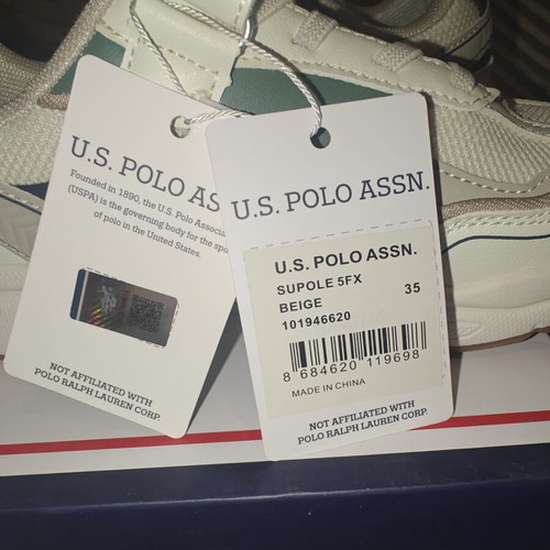 U.S. Polo Assn. Supole 5FX athletic shoes new, size 35, beige multicolor