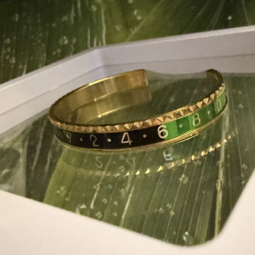 Oyster Spedometer Unisex bracelet new, black and green stainless steel