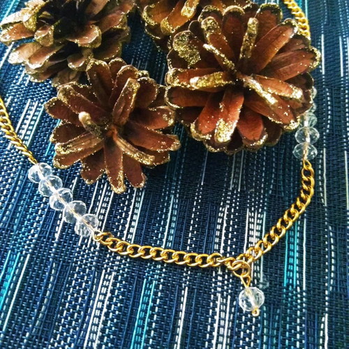 Handmade necklace with gold stainless steel chain and faceted clear tagua crystals new