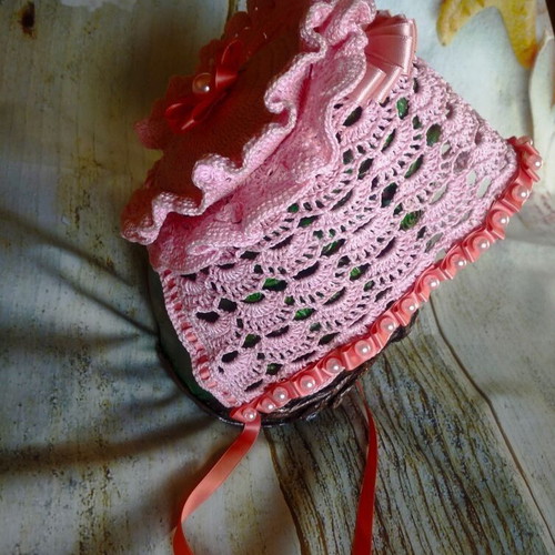 Knitted hat handmade, 100% cotton, pink, for children 1-3 years