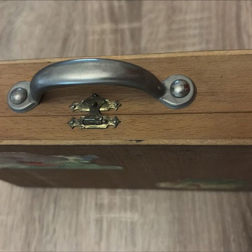 Vintage wooden school pencil case 'ΕΥΔΑΙΜΩΝ' used, 1950s-60s
