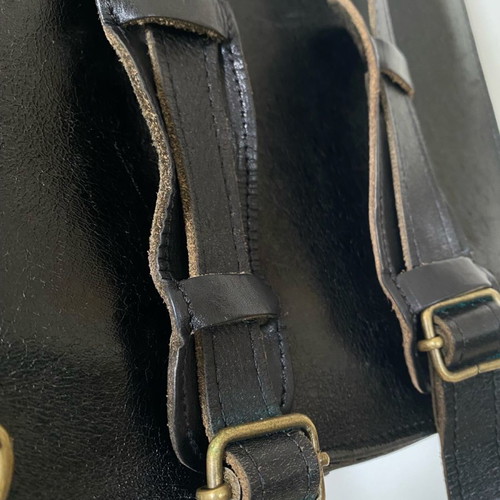 Leather messenger style backpack used, black