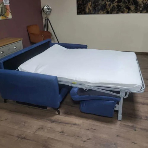 Designer blue fabric sofa three-seater with sleep function new