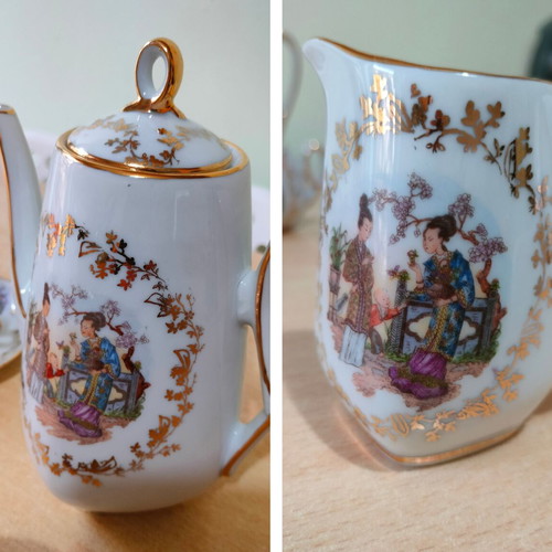Yamaka Japanese Coffee Set Lithophane Geisha New