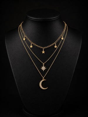 Exis Jewellery gold 3-layer necklace with stars and moon like new