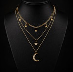 Exis Jewellery gold 3-layer necklace with stars and moon like new