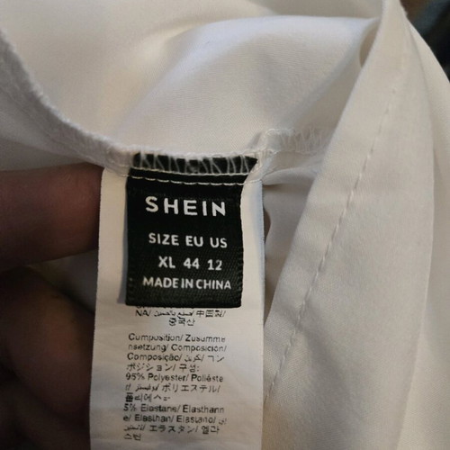 Shein women's blouse XL new, white with pink rose