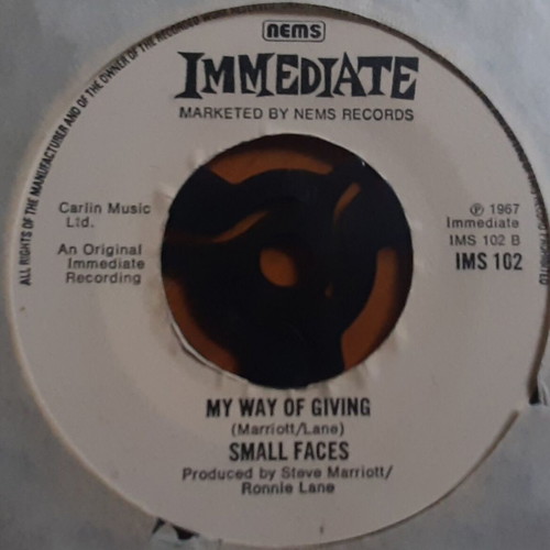 Small Faces Itchycoo Park / My Way Of Giving 7" single used, authentic UK mono edition