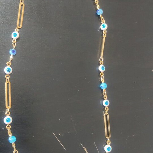 Steel necklace new, blue and gold color