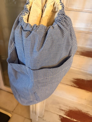 Vintage blue gingham drawstring backpack bag like new