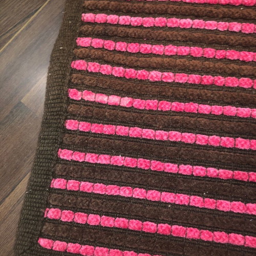 Cotton rug 70x140 brown with fuchsia stripes new