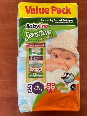 Babylino Sensitive with Chamomile Diapers No.3 for 4-9kg 56 pcs new