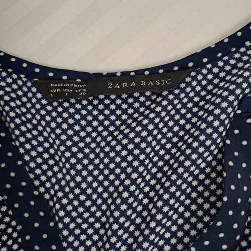 Zara Basic Women's Blouse L like new, navy blue with white print
