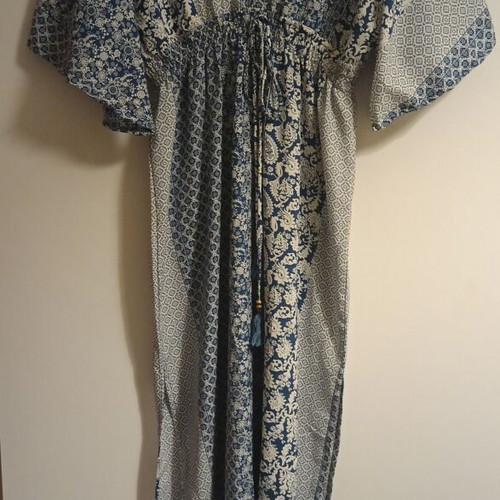 Women's summer dress long blue and white size L new