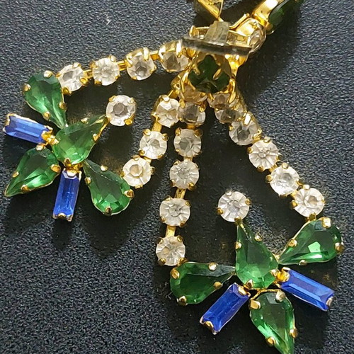 Vintage earrings faux bijoux clips used, multicolor glass
