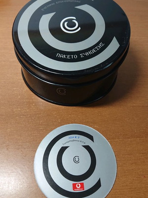 Vodafone CU collectible pack used with metal tin and phone card