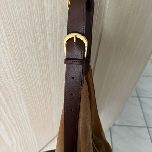 Pinko leather shoulder bag used, brown and gold, large size with NFC