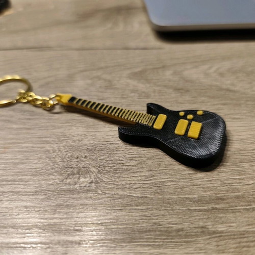 Handmade Electric Guitar Keyring 3D Printed New Black and Yellow