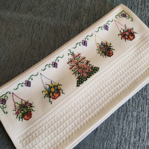 Set of three hand-embroidered kitchen towels, 100% cotton new