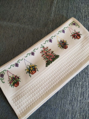 Set of three hand-embroidered kitchen towels, 100% cotton new