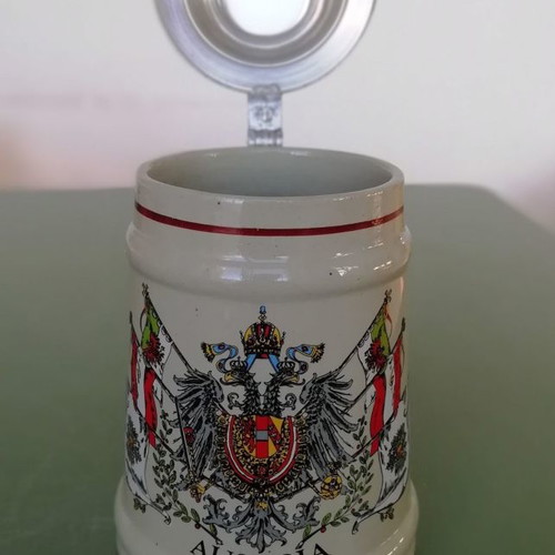 Ceramic beer mug Austria new with metal lid