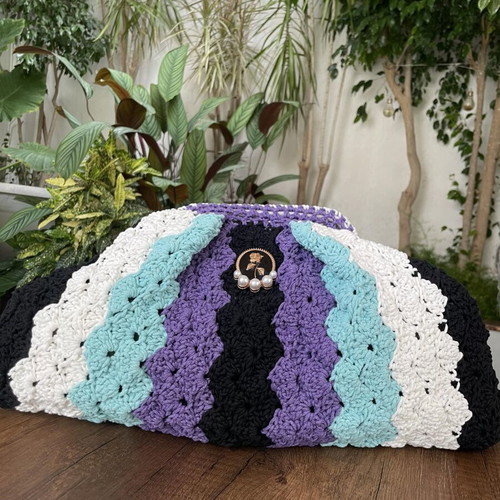 Large colorful hand-knitted cotton yarn bag new