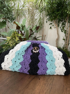 Large colorful hand-knitted cotton yarn bag new