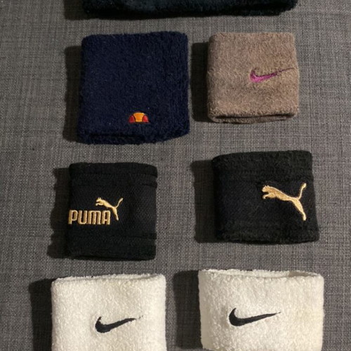 Sports wristbands and headband used, pack of 11 items