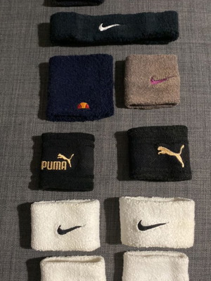 Sports wristbands and headband used, pack of 11 items