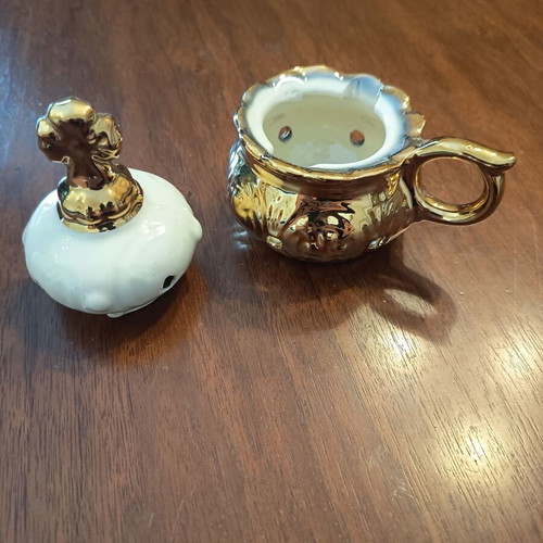 Ceramic incense burner small with lid and handle new