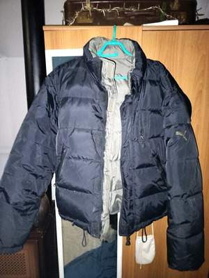 Puma double face puffer jacket black/khaki like new, size medium to large