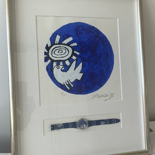 Swatch watch with litho by Corneille like new, collectors item