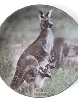 Decorative 19th century English platter with kangaroo painting