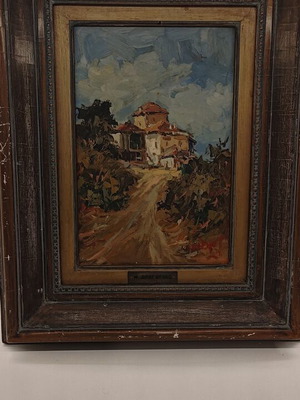 M. Dragoyias painting, landscape with village house